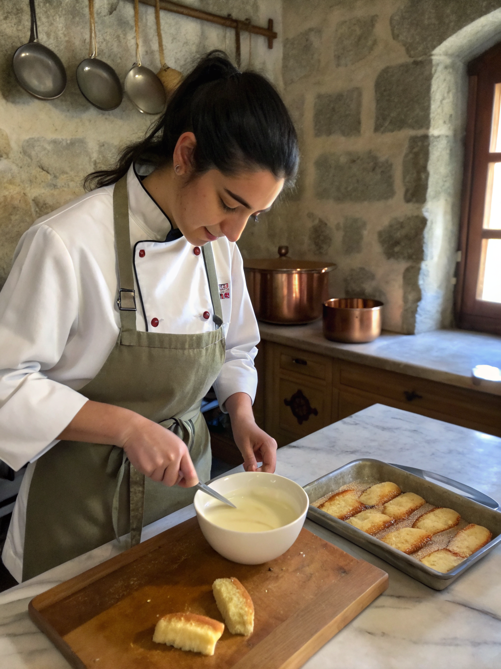 Sous Chef Elena Bianchi plating a dessert
