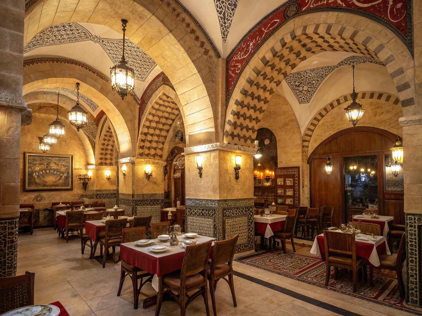 Rustic brick architectural details in the restaurant interior